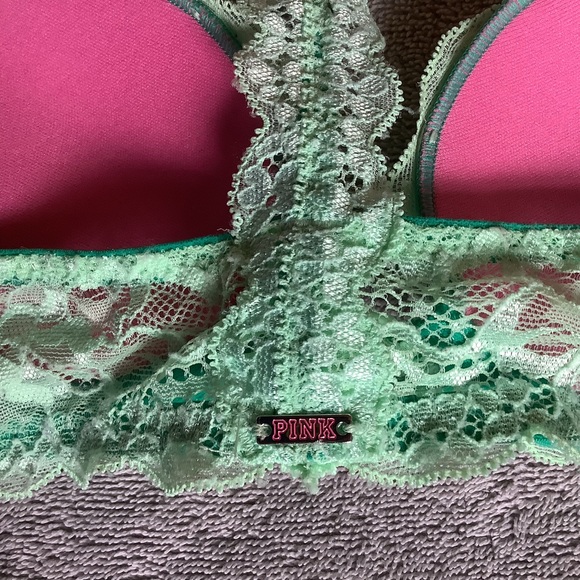 PINK Victoria’s Secret Green Lace Date Racerback Push-Up Bra. Size 32A - Picture 7 of 9
